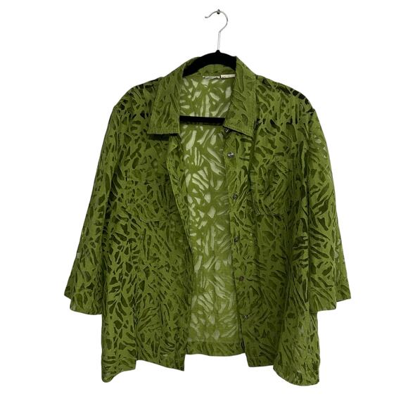 Junglecore sheer cutout shirt green artsy statement layer size L - Picture 1 of 7